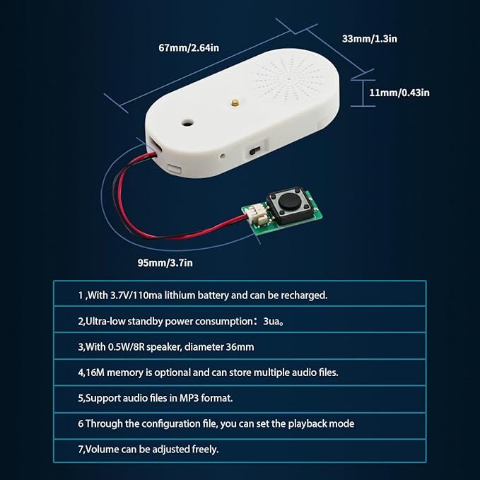 Sound Module Voice Chip,16MB Push Button Control Activated MP3 Audio Box for Gift Box,Crafts, Christmas,New Year Greeting Gifts Cards Box Support USB Download Music with Speaker.