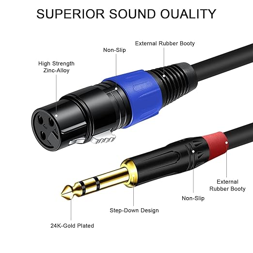 Jozzai 6.35mm Dual TRS to XLR Female Cable for Microphone, Mixer, Amplifier, 1.5 FT, Dual1/4 TRS Male to XLR Audio Cable, Y Splitter Patch Cord, 3-PinXLR to Dual 1/4 Converter Adapter Cable