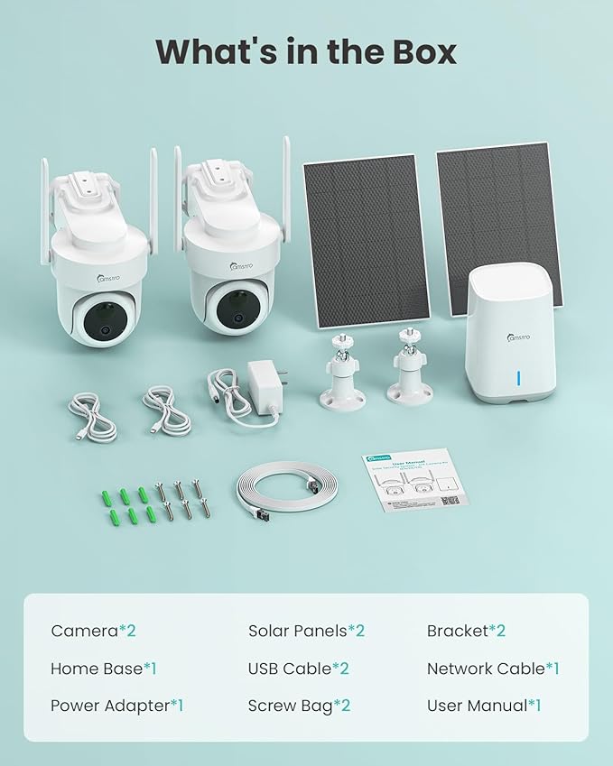CAMSTRO 4K Security Cameras Wireless Outdoor No Subscription, 360° PTZ Home Security Cameras System, 64G Local Storage Home Hub, Human/Vehicle/Pet Recognition AI, Color Night Vision, 2 Cam-Kit