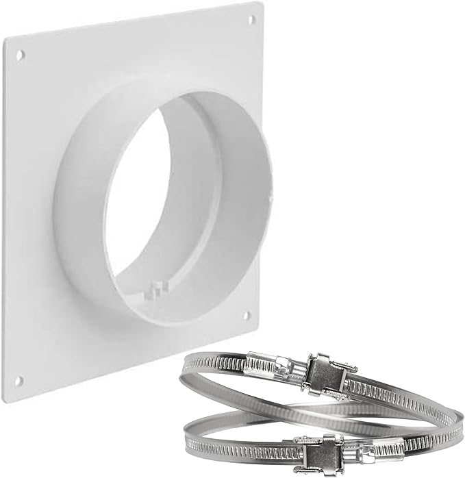 Repa Market 4 Inch Duct Connector Flange with 2 Clamps – ABS Plastic Round Male Fit Vent Pipe Adapter – Wall Plate HVAC Exhaust & Intake Coupling – Airflow Fitting for Ventilation and Cooling Systems