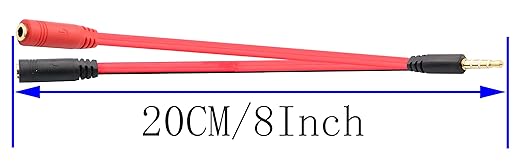 zdyCGTime 3.5mm Audio Y Splitter Cable 4-Pole 3.5mm AUX Male to 2x3.5mm Female Headset Mic & Stereo Y Splitter Cable for PC Computer Y Splitter Audio Flat Cable(20CM)(Red, Black)