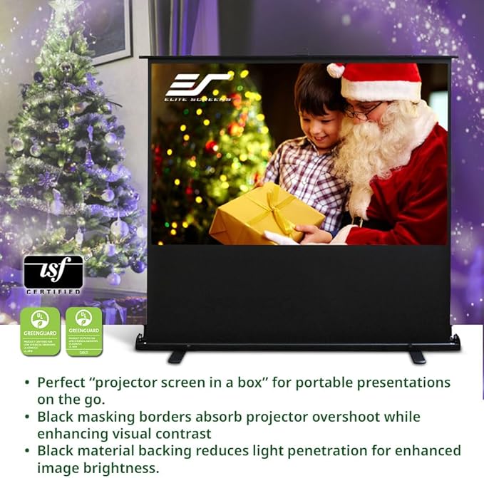 Elite Screens ezCinema 2 Projector Screen, 84-inch 16:9, Manual Floor Pull Up Scissor Backed Portable Home Office Classroom Front Projection + Carrying Bag | US Based Company 2-Year Warranty, F84XWH2