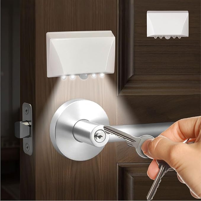 somisgarden White Motion Sensor Night Light for Doors, Cabinets & Stairs | 3-Way Magnetic/Adhesive/Screw Mount | Auto On/Off in Darkness | Battery-Powered LED for Hallway & Keyhole