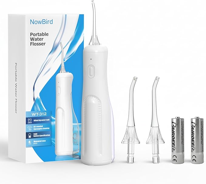 Now Bird Water Dental Flosser Teeth Pick: Portable Oral Irrigator, 3 Modes Cordless Water flosser,Battery Operated, IPX5 Waterproof Flossing Machine for Teeth Cleaning for Travel Home - White