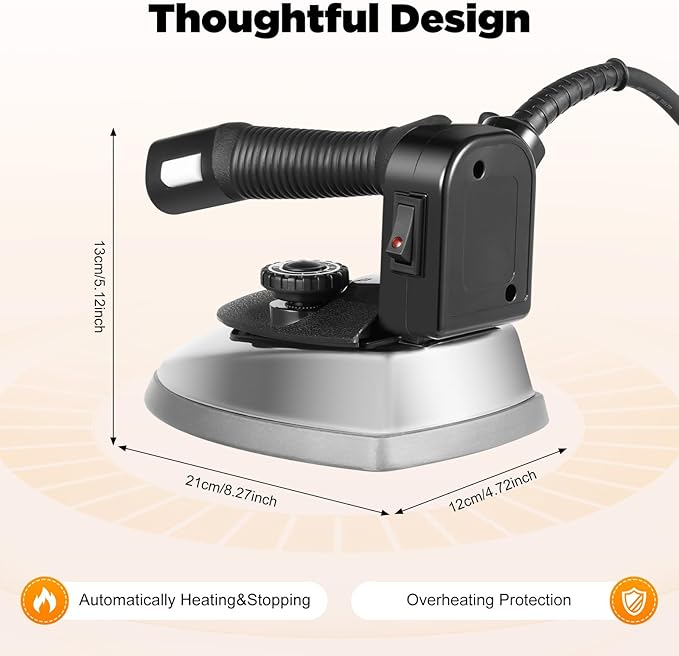 Industrial Gravity Feed Steam Iron 1200W Commercial Electric Iron with 3L Large Capacity Water Bottle, Temperature Adjustable Heavy Duty Clothes Iron for Garment Factory Dry Cleaners Hotels