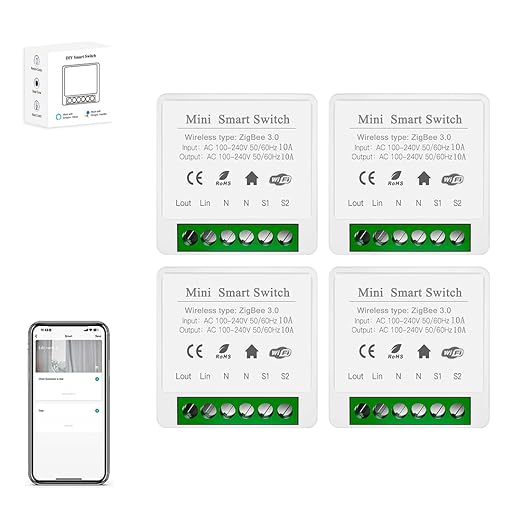 IHSENO ZigBee3.0 Smart Switch Mini Relay Switch, ZigBee Smart Light Switch Need Zigbee Hub Work with Tuya Smart Life APP Smart Button Scene Remote for Tuya Smart Home Devices (4)