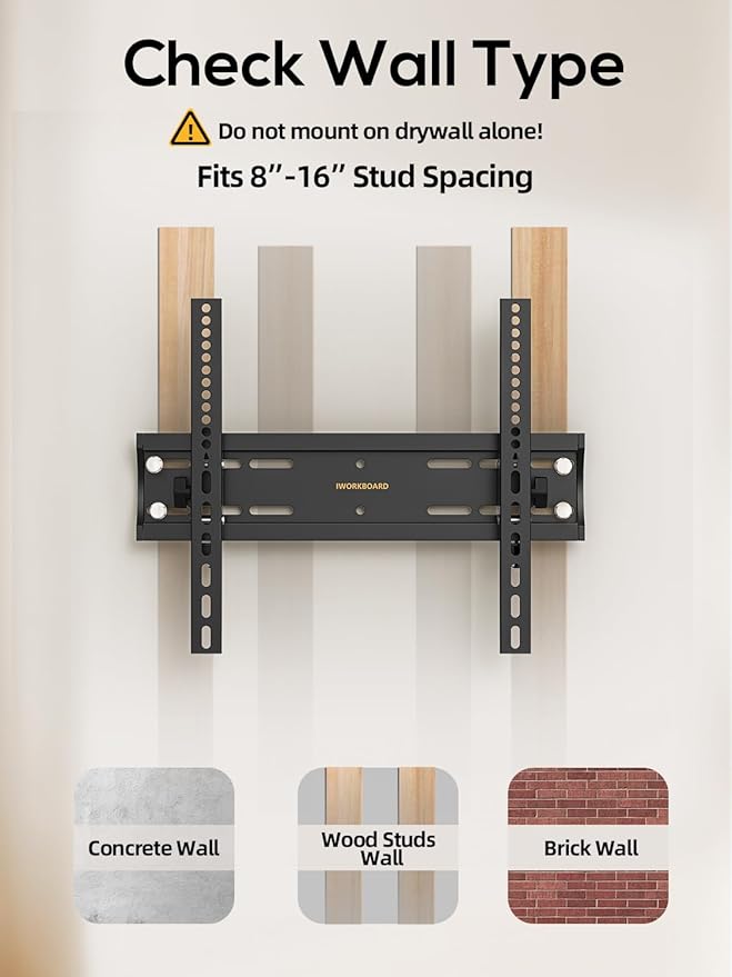 IWORKBOARD 40 50 55 inch Tilting TV Wall Mount for 24-65 '' TVs, Low Profile TV Mount, Ultra Slim Wall Mounts TVs Bracket, Max VESA 400x400mm, 99 lbs & 16 inch Studs, Fit Most 32+ 42 43 45 Screen