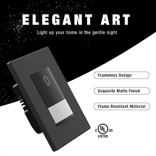 ELEGRP Occupancy Motion Sensor Light Switch, PIR Infrared Motion Activated Wall Switch, No Neutral Wire, Single Pole for CFL/LED/Incandescent Bulb, with Wall Plate, UL Listed (10 Pack, Matte Black)