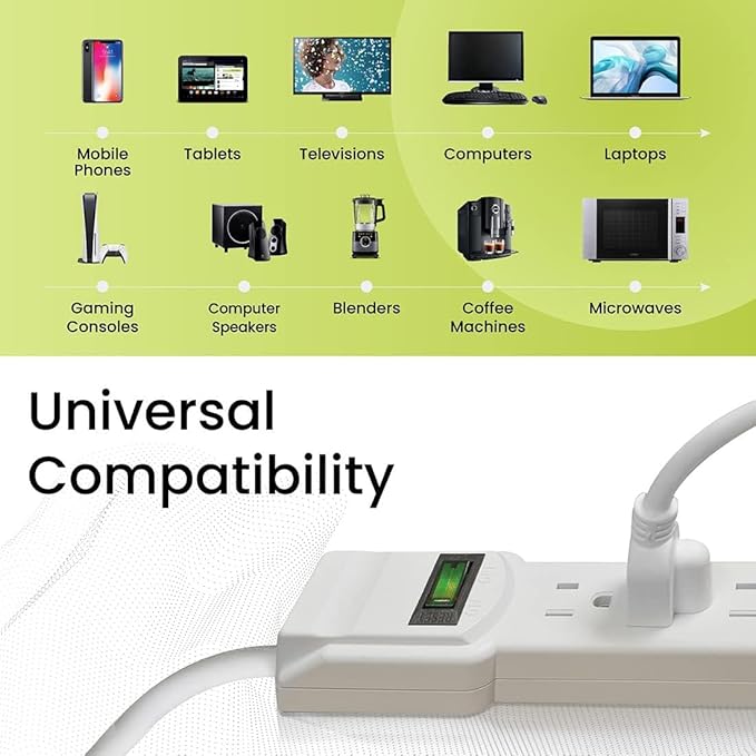 GoGreen Power Inc. (G-16103M-12-2) 6 Outlet Surge Protector, 12FT Cord, White, 2 Pack