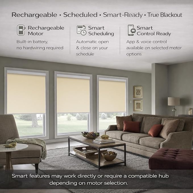 ZSHINE Motorized Blackout Window Blinds Customize Width (23-95 Inches) Remote Control Wireless and Rechargeable Roller Shades Blinds for Windows, Home, Office, Hotel, Club, Restaurant(82010J)