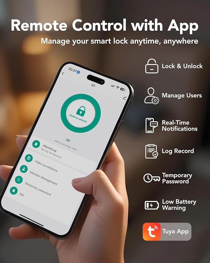Devo G1 Video Smart Lock with Camera&Doorbell, 6-in-1 Keyless Entry Door Lock Deadbolt with Handle Set, App Remote, Fingerprint ID, Auto Locks, Built-in Wi-Fi Smart Deadbolt for Front Door