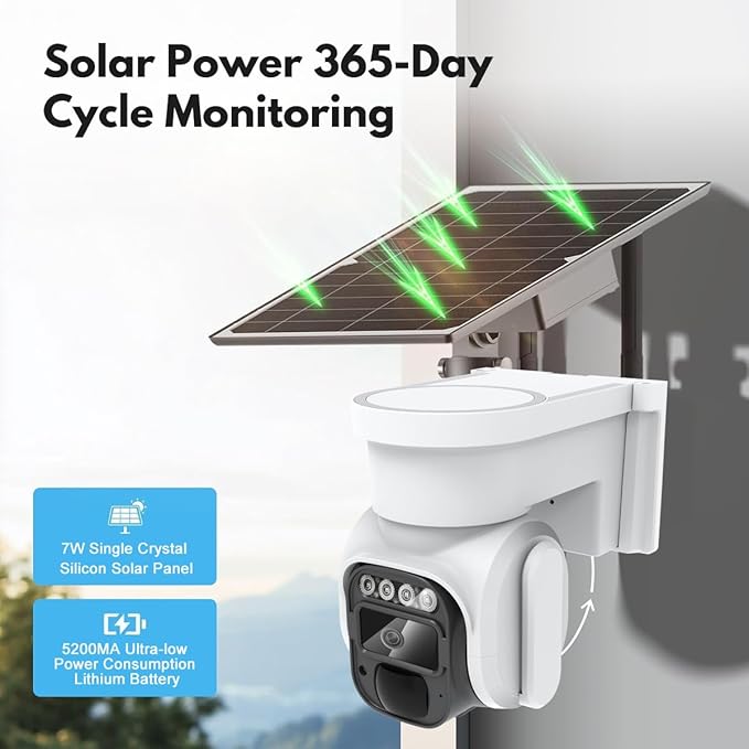 4G LTE Cellular Security Camera Wireless Outdoor，No Wifi Solar Powered Outside Camera , 2K Color Night Vision, PIR Motion Sensor, 360° Live View, 2-Way Audio, SIM Card $ SD Card Included, Free Trial