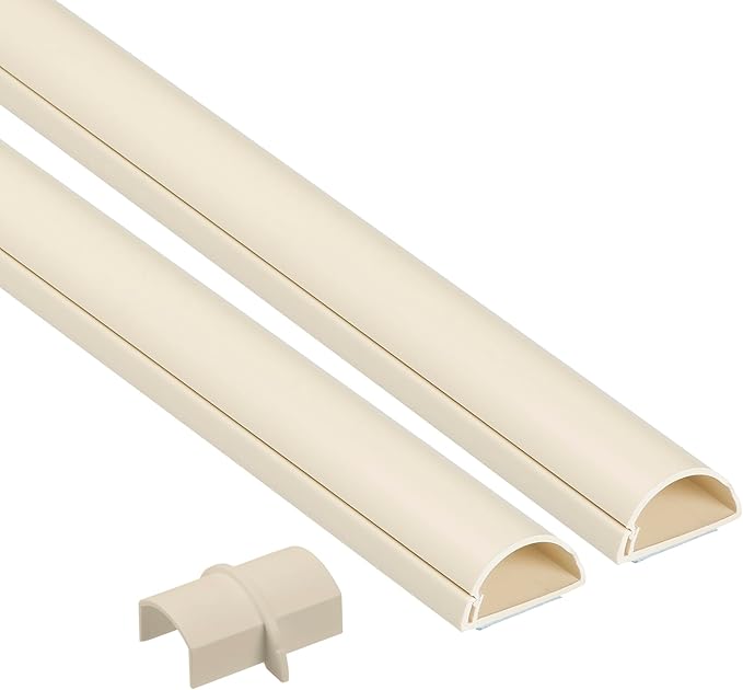 D-Line 31.4in TV Cord Hider, Patented Half Round Cable Cover, Hide Wall Mount TV Wires, Hinged One-Piece Cable Concealer, Adhesive, Decorative Raceway - 2X 1.18in W x 0.59in H x 15.7in L - Beige