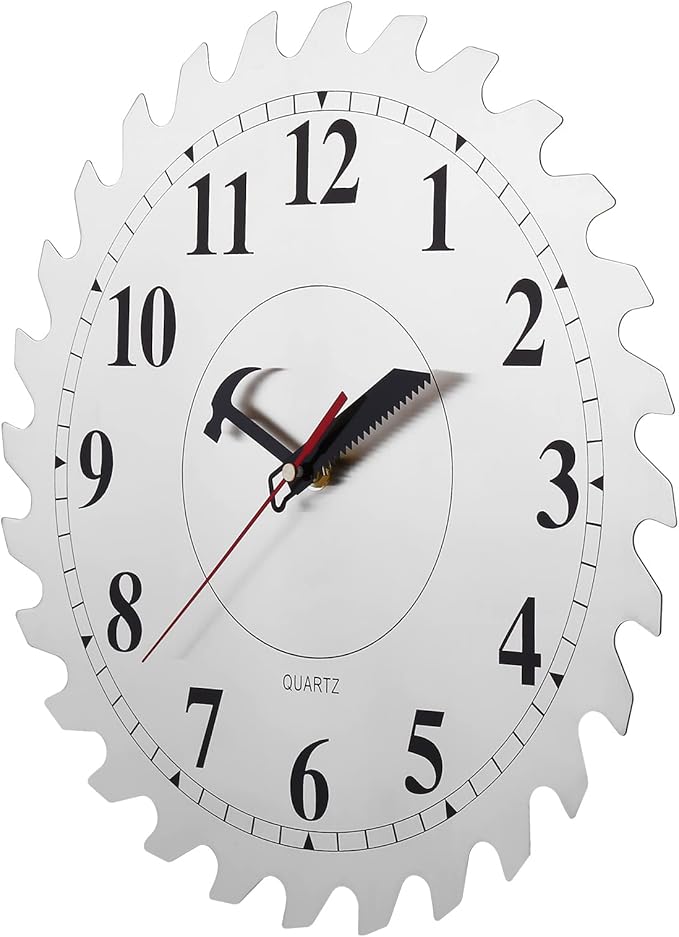 CIGERA 12 Inch Metal Wall Clock with Circular Saw Blade Dial, Handsaw and Hammer Pointer,Great Decor for Garage,Workshop and Man Cave