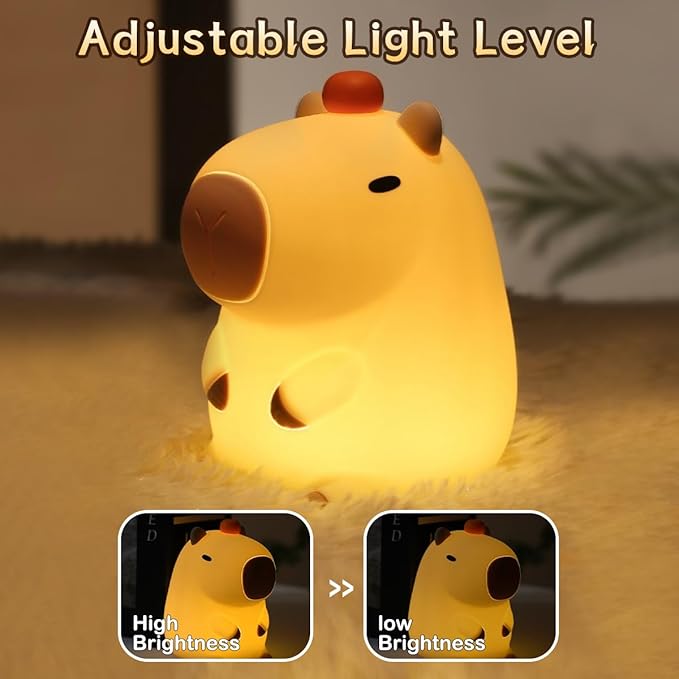 LEDHOLYT Capybara Cute Night Light for Kids, Rechargeable LED Dimmable Silicone Nightlight for Kids,Funny Light Up Capibara,Squishy Capybara Lamp Xmas Gifts