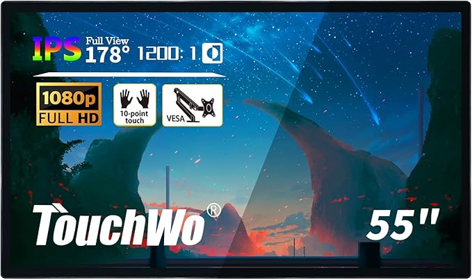TouchWo 55" Interactive Touchscreen Monitor, Smart Board FHD 1080P Display with Wall Mount, Android 11 Smart Touch Screen Presentation Electronic Whiteboard for Office & Classroom, RAM 2G & ROM 32G