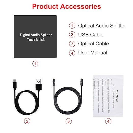 3 Port Toslink Splitter with Optical Cable (1 In 3 Out) Premium Quality Digital Optical Audio Splitter Aluminum Alloy SPDIF Toslink Fiber Audio Splitter Support Dolby Digital DTS 5.1 PCM Stereo LPCM
