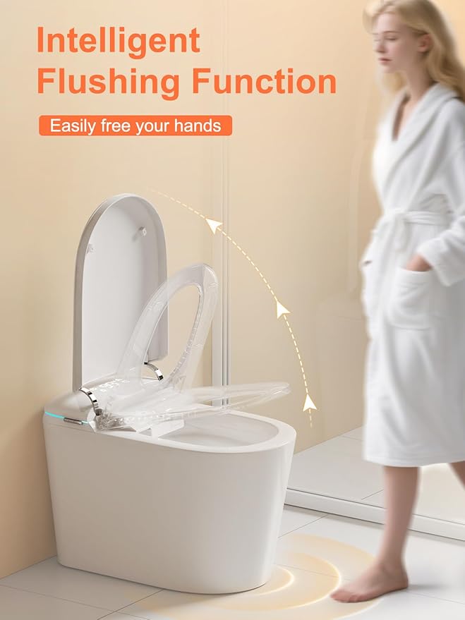 BAYTINA Smart Toilet with Auto Open/Close Lid, ADA Height Heated Seat, Warm Water Bidet, Dryer, Night Light, Dual Auto Flush, Foot Sensor Operation, Modern Elongated One-Piece Toilet for Bathrooms