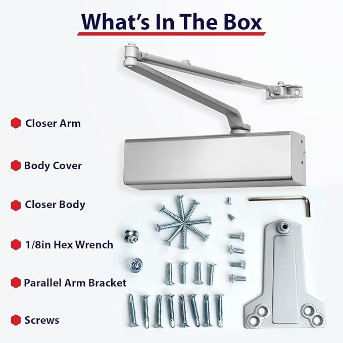 Lawrence Heavy Duty Door Closer Commercial Grade 1 - Adjustable 6-Speed Delayed-Action Door Control with 3 Pistons – Flexible Installation with Included Hardware - Embassy Series LH816