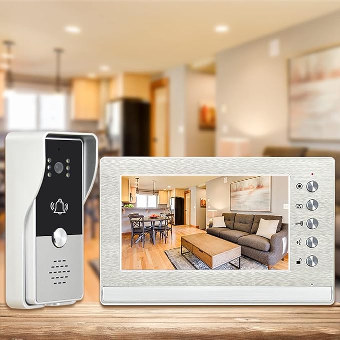 toncont 7 Inches Video Doorbell Intercom System, Video Door Phone System, Wired Video Doorphone Kits, Unlock, Dual-Way Intercom for Home Villa House Office Apartment (Silver)