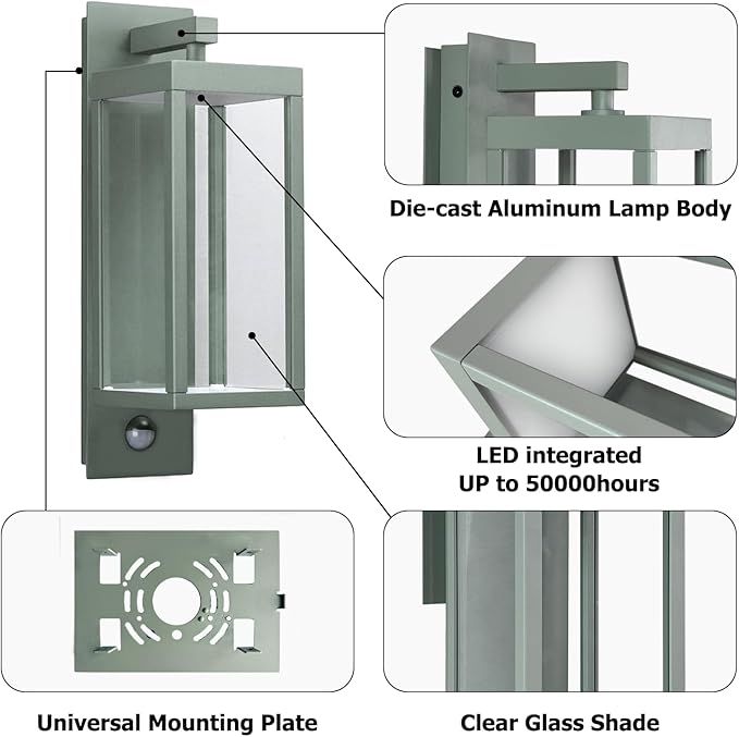 Lustrlach Outdoor Motion Sensor Wall Light for House LED Modern Outside Wall Mount Porch Light IP54 Waterproof with Clear Glass Aluminum Exterior Light Fxiture,3000K 750lm