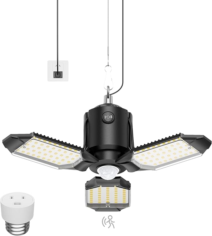 Kryoza Motion Sensor Garage Light Plug-in 80W 8000LM, Motion Activated Led Shop Light with E26 Socket Adapter, 3 Modes Indoor Bulb for Basement/Workshop 1Pack