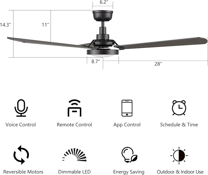 SMAAIR 56inch Smart Wifi Ceiling Fans with Dimmable LED Lights and Remote, Compatible with Alexa/Google Home/Siri/APP, Outdoor DC Fans with 10 Speeds, Timer/Schedule,Walnut