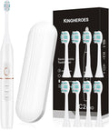 kingheroes Electric Toothbrush Set, Comes with 8 Brush Heads & Travel Case,4 Modes with 2 Minutes Built in Smart Timer, One Charge for 60 Days, 42000 VPM Motor (White)