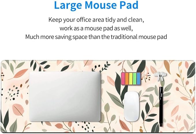 CANFLASHION Desk Pad,Office Desk Mat 31.5"×11.8" Large Gaming Mouse Pad,Durable Extended Computer Mouse Pad,Waterproof Thick Big Mouse Pads with Non-Slip Rubber Base Office Home Abstract Boho Leaves