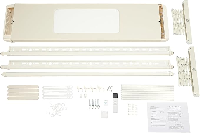 banborba Electric Retractable Airing Rack, Ceiling Mounted Clothes Drying Rack, Retractable Clothesline, Vertical Laundry Drying Rod with LED Light & Remote, 110V 24W, Off-White Color