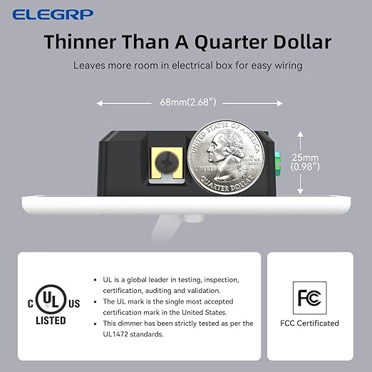 ELEGRP Digital Toggle Dimmer Switch for Dimmable LED, CFL and Incandescent Light Bulbs, Single Pole or 3-Way Toggle LED Dimmer Light Switch, Wall Plate Included, UL Listed, 10 Pack, White