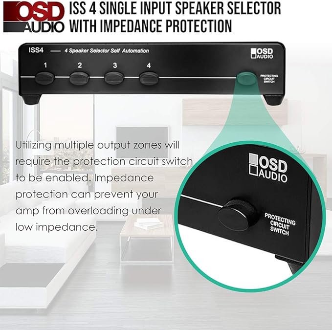 OSD Audio ISS4 4-Zone Speaker Selector Switch with Built-in Impedance Protection for Multi-Room Home Audio Systems