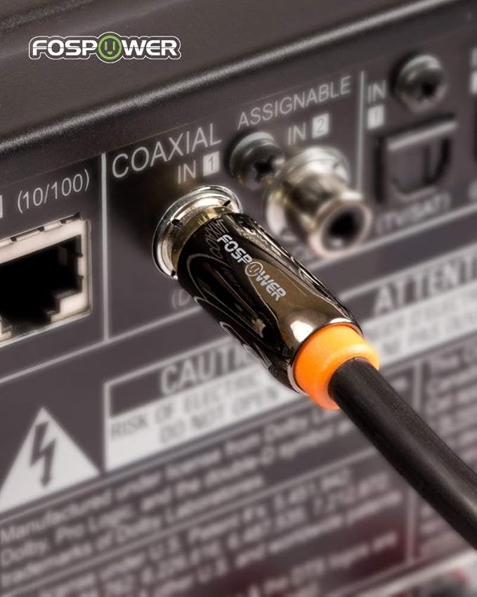FosPower Digital Audio Coaxial Cable [24K Gold Plated Connectors] Premium S/PDIF RCA Male to RCA Male for Home Theater, HDTV, Subwoofer, Hi-Fi Systems - 6ft