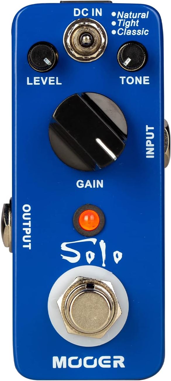 MOOER Solo distortion guitar pedal, high gain distortion, 3 modes, natural/tight/classic, True Bypass, with adjustable tone and volume.