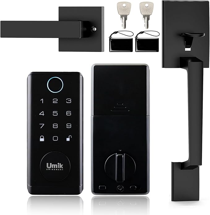 UMIK UMIKSMART Fingerprint Smart Door Lock with Heavy Duty Handleset, Keyless Entry Door Lock, Electronic Keypad Deadbolt Locks, App Control for Front Door, Home (Matte Black)