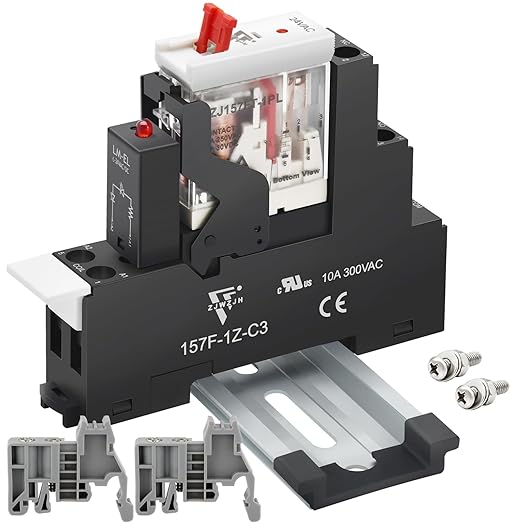 Electromagnetic Power Relay 24VAC 12 Amp SPDT with Test Button, Indicator Light Module and Socket Base [Applicable for DIN Rail System] (5 Pin- 12A, AC 24V)
