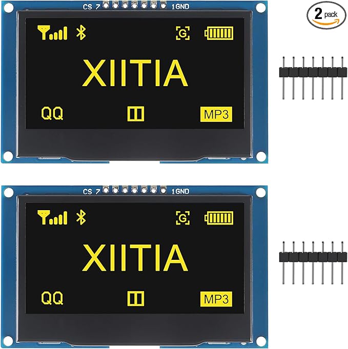XIITIA 2pcs 2.42 inch 128x64 OLED LCD Display Module SSD1309 7 Pin SPI/IIC I2C Serial Interface for Arduino UNO R3 (Yellow Light)