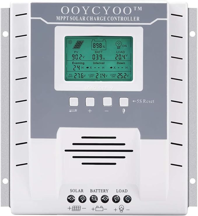 OOYCYOO MPPT Charge Controller 60 amp 12V/24V Auto, 60A Solar Panel Charge Regulator with Blacklight LCD Display Max 100V for Lead-Acid Sealed Gel AGM Flooded Lithium Battery