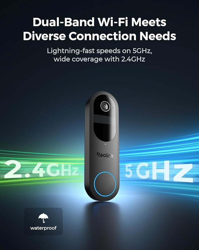 REOLINK 2K Battery Video Doorbell Camera, 150°x150° Head-to-Toe View, 2.4/5 GHz WiFi, Two-Way Talk, No Monthly Fee, Person/Vehicle/Package Detection(Chime not Included)