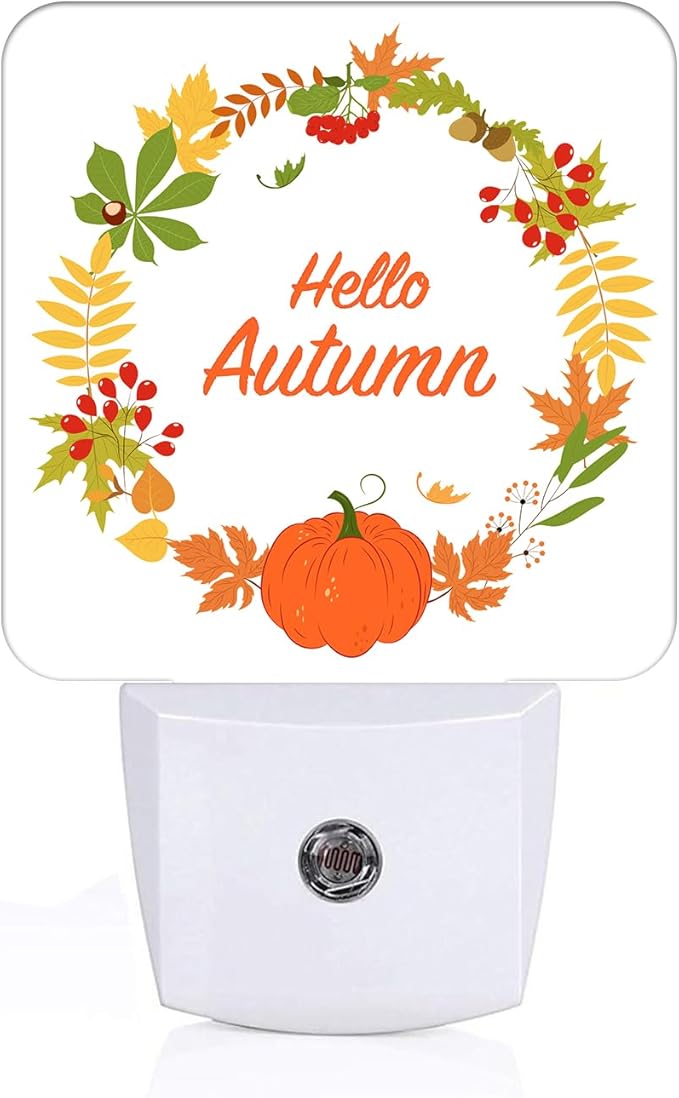 FSHVQKD Hello Autumn Night Light,Plug Into Wall with Dusk to Dawn Light Sensors, Warm Nightlights for Bedroom, Bathroom, Hallway, Kitchen, Gifts Ideal for Boys Girls Women Men