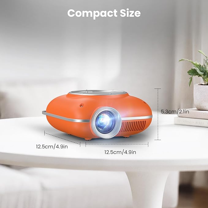 HOMPOW Mini Projector with Two -Way Bluetooth, Portable Projector for Home Theater Use, Support 1080P for Outdoor Projector/Movie Projector Compatible with HDMI, USB, Laptop, TV Stick (Orange)