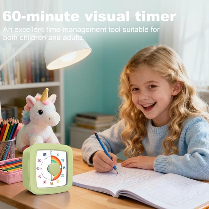 MEPHILIMIA Green Visual Timer 60 Minute Countdown Timer Desk Timer Kids Time Management Tools with Quiet Operation Pomodoro Timer for Home Kitchen Classroom