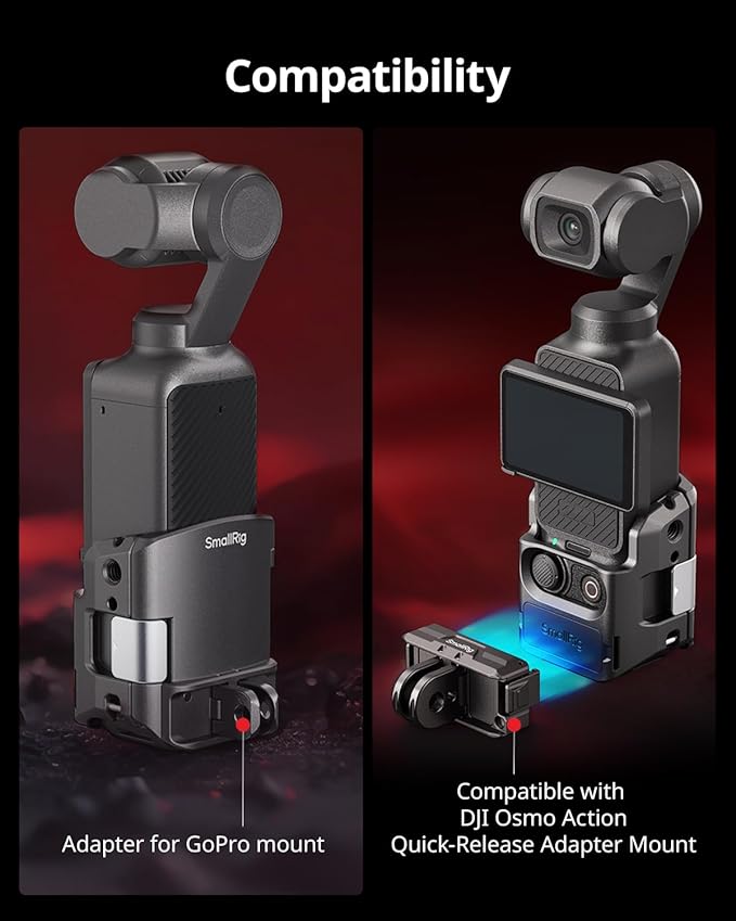 SMALLRIG Expansion Adapter Accessorie for DJI Osmo Pocket 3, Aluminium Protective Cage, 52g Lightweight Mount for Pocket 3, with Cold Shoe Mount, 1/4"-20 Threaded Toles and Claw Ports