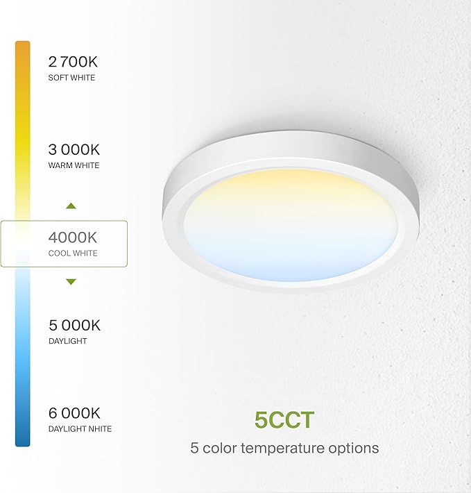 ASD LED 5" Round Flush Mount Ceiling Light Fixture, Low Profile Surface Lighting | 5CCT, Dimmable, Ultra-Thin, ETL Listed | 10W 700LM 2700-6000K 120V | Kitchen, Bedroom, Hallway Lamp | White, 6 Pack