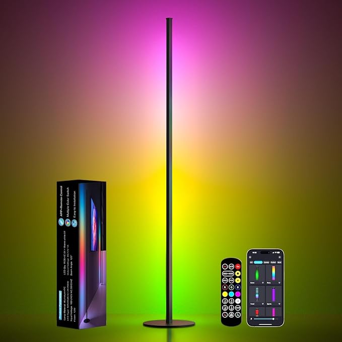 Eastfine Corner Floor Lamp, RGBWW IC Corner Lamp with APP and Remote Control, LED Floor Light with 16 Million DIY Colors, Color Changing Ambient Light for Living Room, Bedroom, Gaming Room
