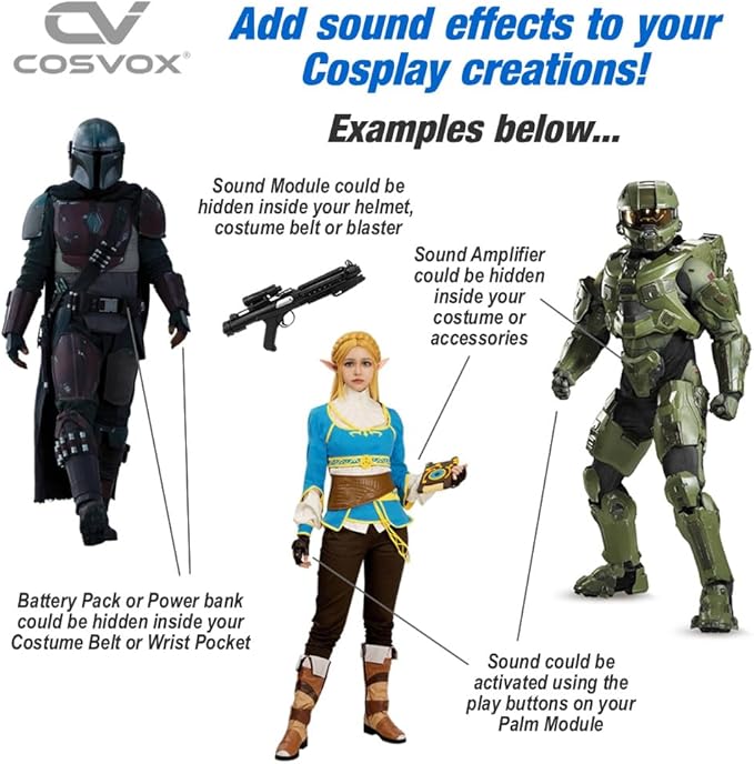 COSVOX Cosplay Sound Effects Module. DIY Audio MP3 Sound Chip with 4 Push Buttons, 8MB Memory. Add Sound Effects or Music to Your Cosplay Costume Accessories, Crafts, Props and Replicas.
