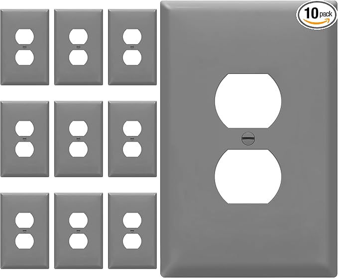 ENERLITES Duplex Receptacle Outlet Wall Plate, Jumbo Electrical Outlet Covers, Gloss Finish, Oversized 1-Gang 5.51" x 3.50", Polycarbonate Thermoplastic, 8821O-GY-10PCS, Gray, 10 Pack