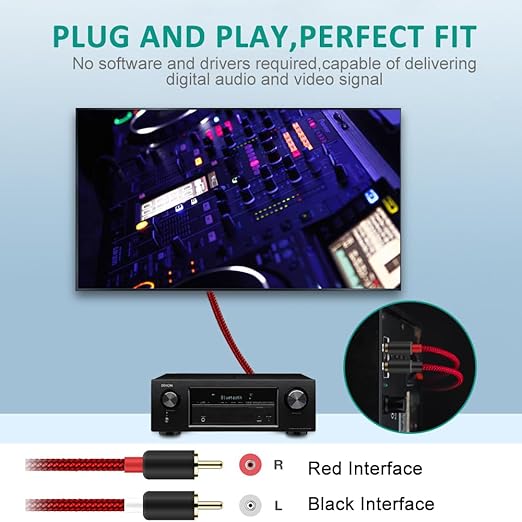 Goalfish RCA Cable, 2-Male to 2-Male RCA Audio Cord Stereo Subwoofer Cable [2Pack, Hi-Fi Sound, Shielded] Auxiliary Cord for Home Theater, HDTV, Amplifiers, Hi-Fi Systems, Speakers- 6 Feet, Red