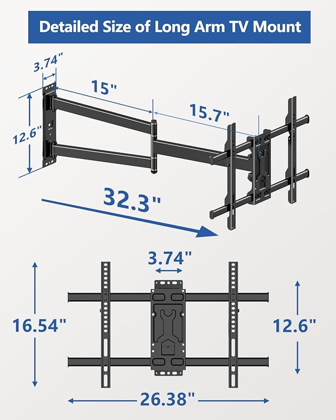 FORGING MOUNT Long Arm Corner TV Wall Mount for 32-75 inch TVs,Single Stud Full Motion Articulating TV Mount Bracket with 33” Extension, Swivel Tilt, Max VESA 600x400mm, Holds up to 100 lbs