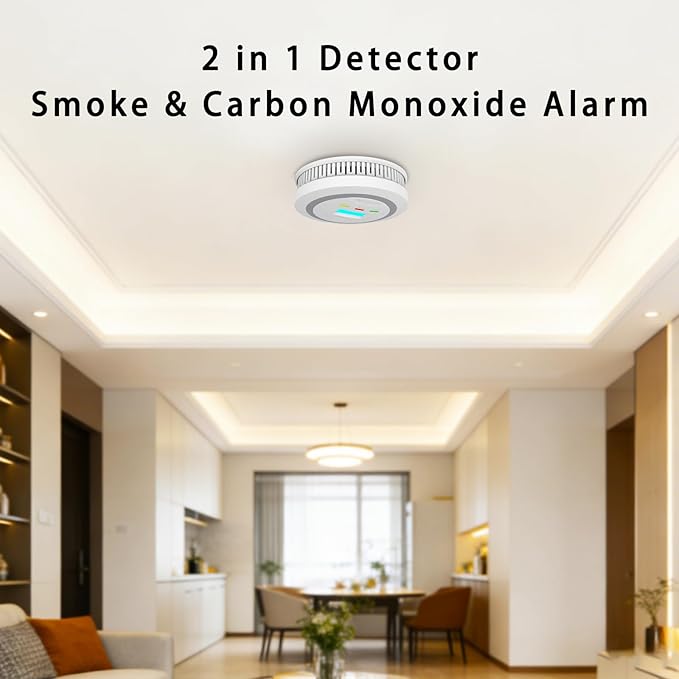 Virtue Sensor Smoke & Carbon Monoxide Detector, 2-in-1 CO Detector Alarm for Home Garage RV with LCD Display Safety Alarm System Audible and Visual Alert (1 Pack with Batteries)